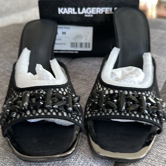 Karl Lagerfeld Paris Belita Black Suede Heeled Slide w/Gems - Picture 3 of 11